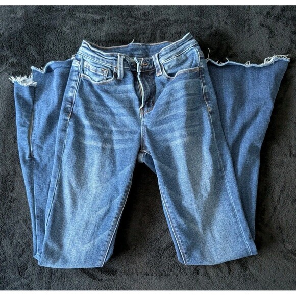 Flying Monkey Denim - Y2K Flying Monkey Boho Hippie Distressed Split Hem Flare Jeans Mid Rise 24" Sz 0